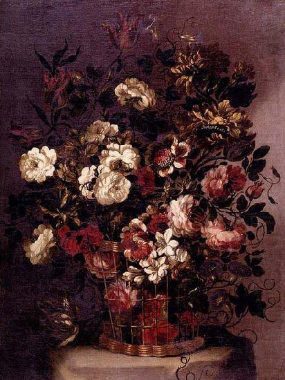 CORTE, Gabriel de la. Still-Life of Flowers in a Woven Basket china oil painting image